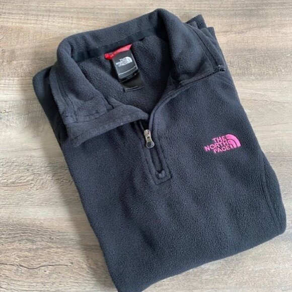 NORTH FACE 1/4 Zip Black Polartec Fleece Pullover Breast Cancer Small - Picture 2 of 16